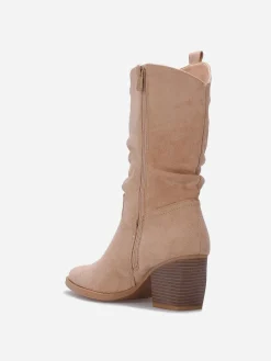 New La Modeuse Santiags en suédine froncées Taupe