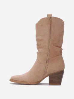 New La Modeuse Santiags en suédine froncées Taupe