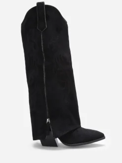 Hot La Modeuse Santiags hautes à revers et surpiqûres Noir