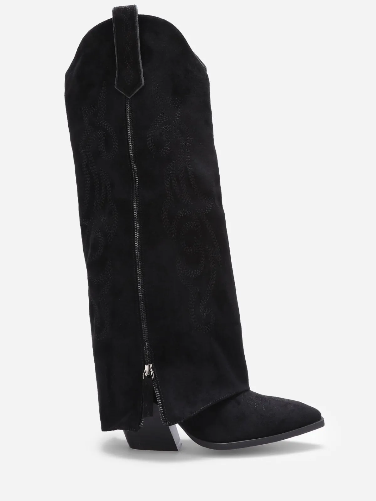 Hot La Modeuse Santiags hautes à revers et surpiqûres Noir