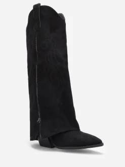 Hot La Modeuse Santiags hautes à revers et surpiqûres Noir