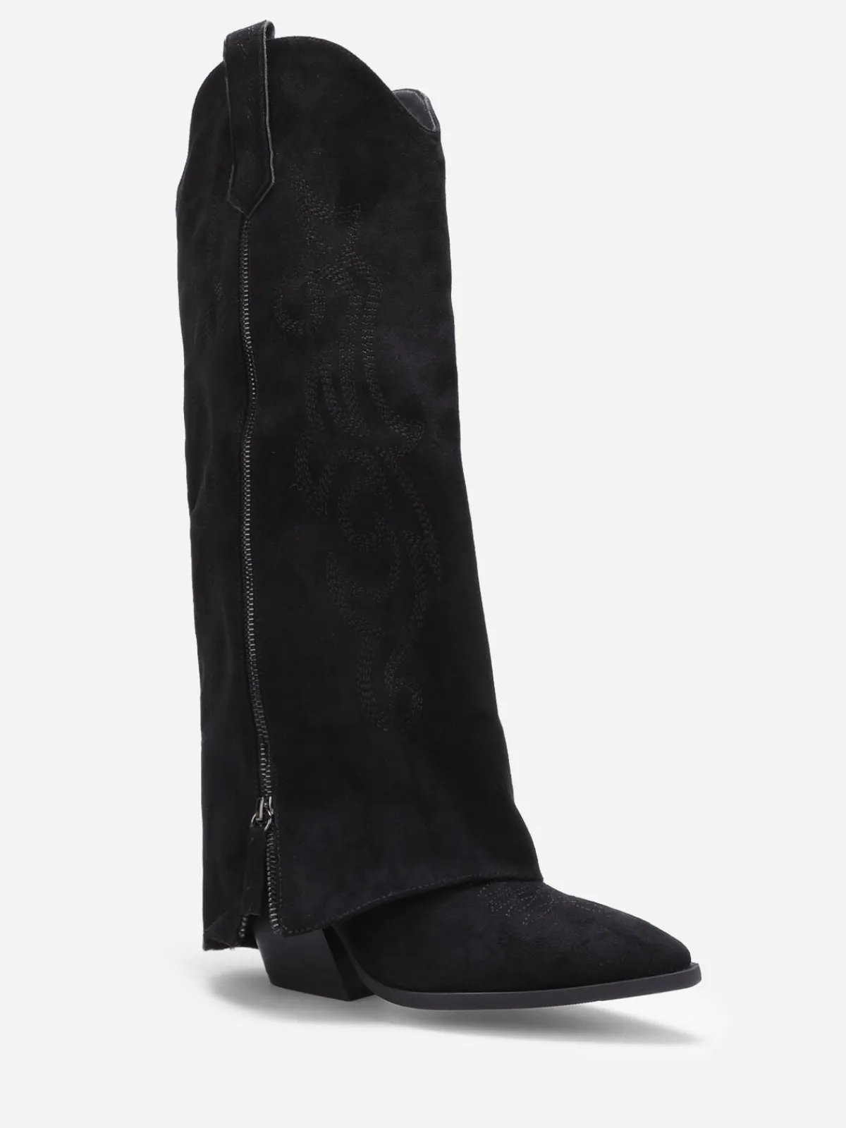 Hot La Modeuse Santiags hautes à revers et surpiqûres Noir