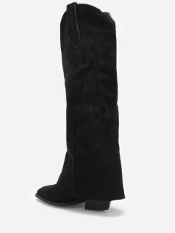 Hot La Modeuse Santiags hautes à revers et surpiqûres Noir