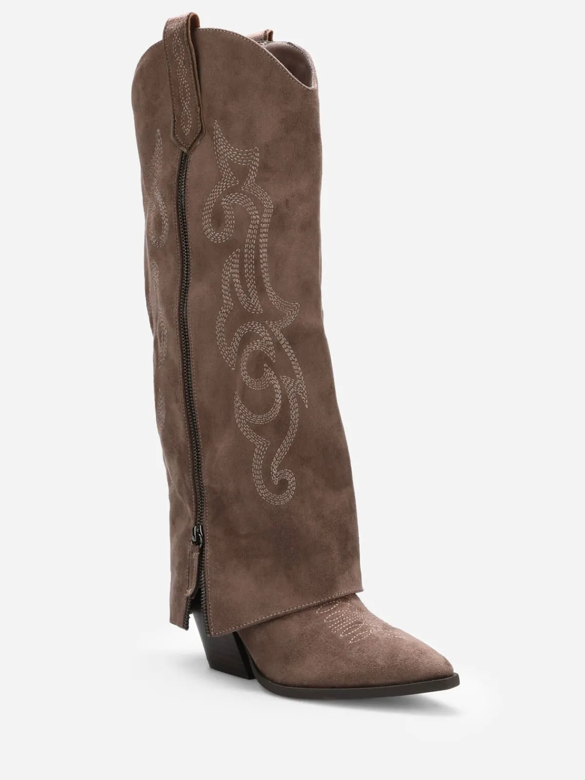 Best La Modeuse Santiags hautes à revers et surpiqûres Taupe