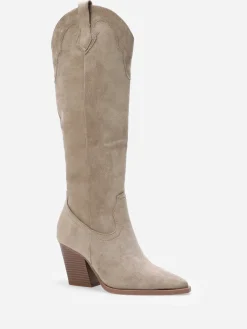 Best La Modeuse Santiags hautes en suédine et à talon Taupe