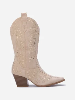 Online La Modeuse Santiags mi-hautes à strass Beige