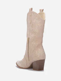 Online La Modeuse Santiags mi-hautes à strass Beige