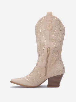 Online La Modeuse Santiags mi-hautes à strass Beige