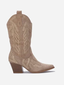 Outlet La Modeuse Santiags mi-hautes à strass Taupe