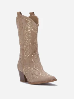 Outlet La Modeuse Santiags mi-hautes à strass Taupe