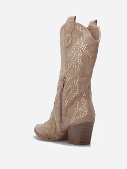 Outlet La Modeuse Santiags mi-hautes à strass Taupe