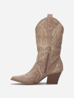 Outlet La Modeuse Santiags mi-hautes à strass Taupe