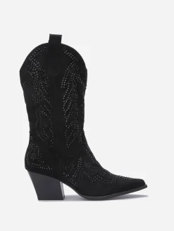 Outlet La Modeuse Santiags mi-hautes à strass Noir