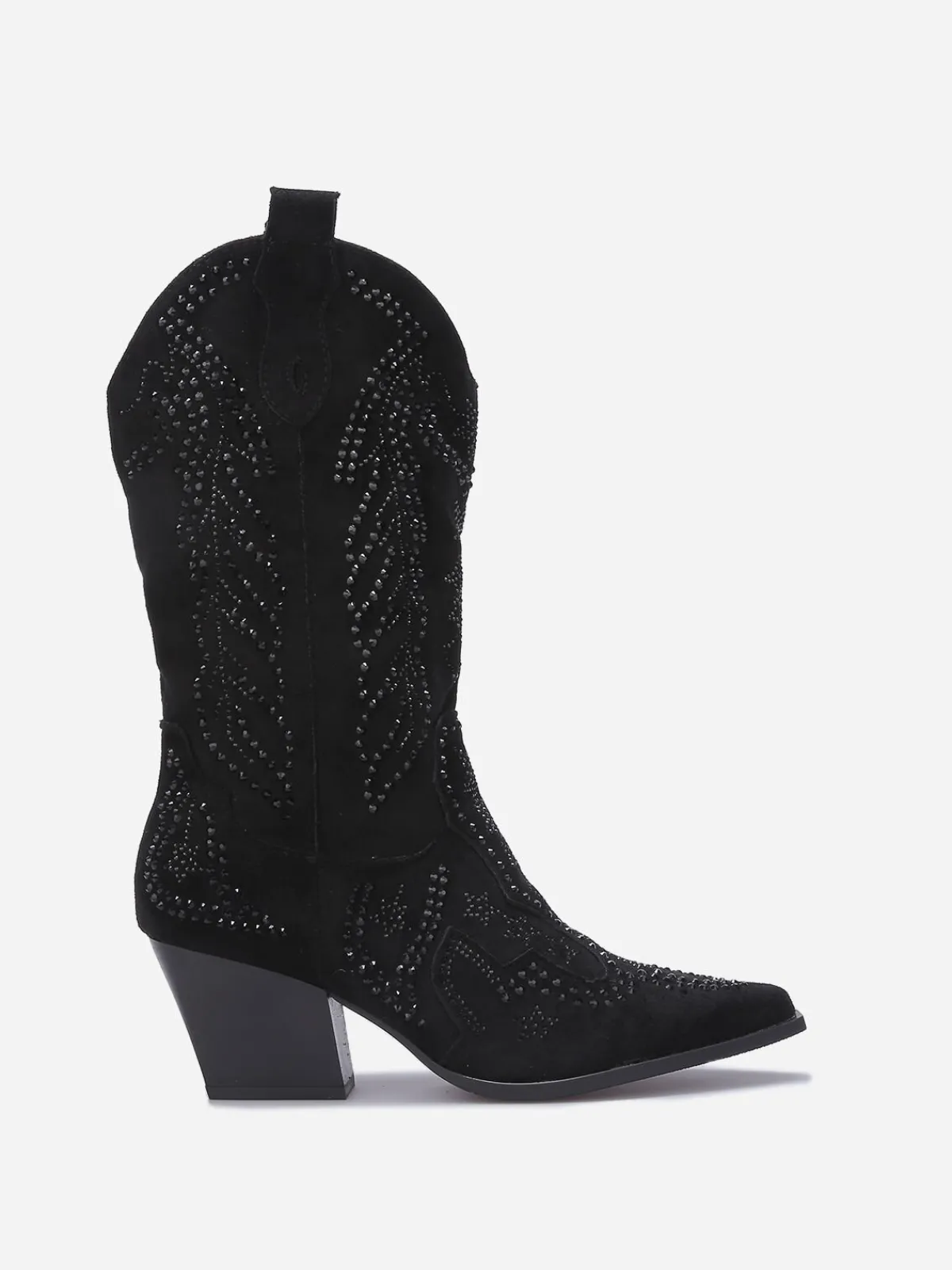 Outlet La Modeuse Santiags mi-hautes à strass Noir