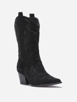Outlet La Modeuse Santiags mi-hautes à strass Noir