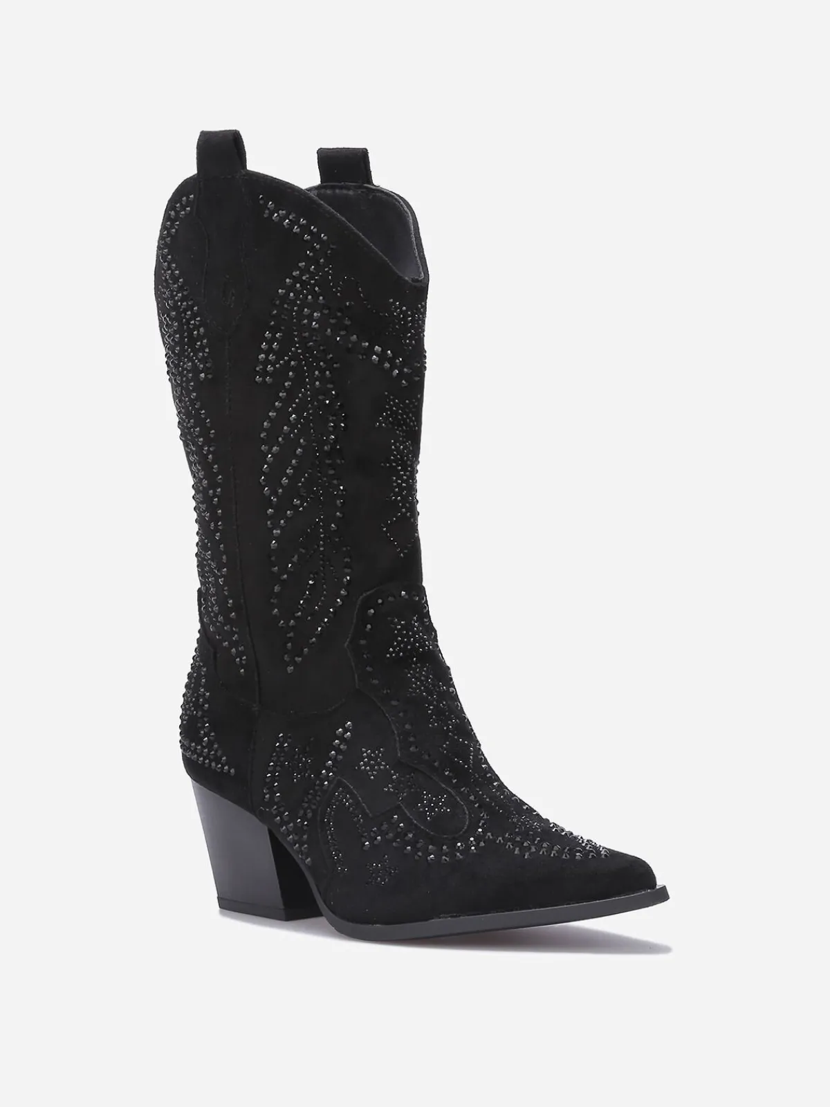 Outlet La Modeuse Santiags mi-hautes à strass Noir