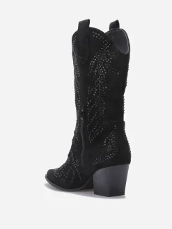 Outlet La Modeuse Santiags mi-hautes à strass Noir
