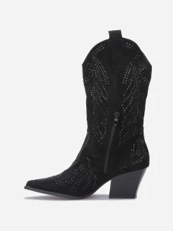 Outlet La Modeuse Santiags mi-hautes à strass Noir