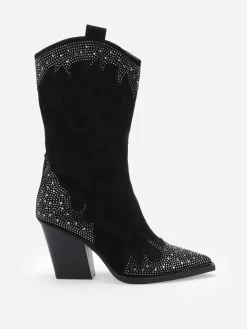 Online La Modeuse Santiags pointues en suédine et à strass Noir