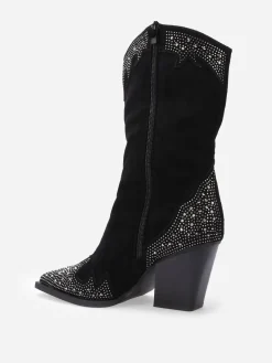 Online La Modeuse Santiags pointues en suédine et à strass Noir