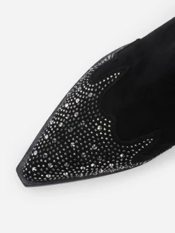 Online La Modeuse Santiags pointues en suédine et à strass Noir
