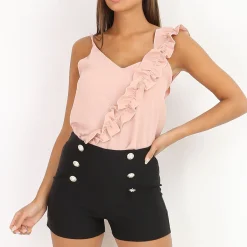 Sale La Modeuse Short à boutons taille haute élastiquée Noir