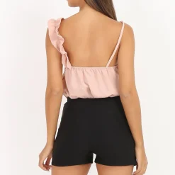 Sale La Modeuse Short à boutons taille haute élastiquée Noir