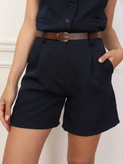 Clearance La Modeuse Short à pinces avec ceinture BleuMarine