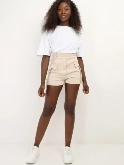 Outlet La Modeuse Short cargo avec sangles à anneaux Beige