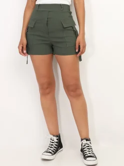 Clearance La Modeuse Short cargo avec sangles à anneaux Kaki