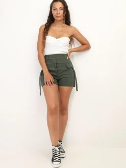 Clearance La Modeuse Short cargo avec sangles à anneaux Kaki