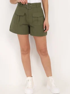 New La Modeuse Short cargo ceinturé Kaki