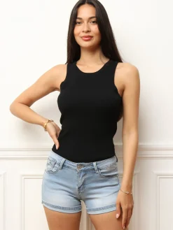New La Modeuse Short en denim avec n艙uds sur les poches BleuClair
