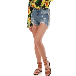 New La Modeuse Short en jean motif tâches de peinture BleuClair