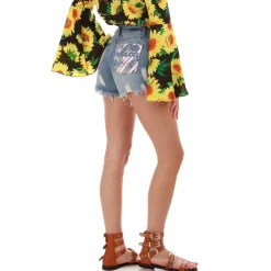 New La Modeuse Short en jean motif tâches de peinture BleuClair