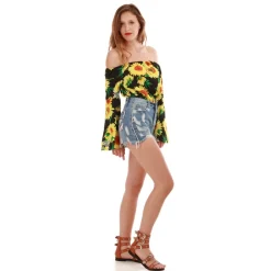 New La Modeuse Short en jean motif tâches de peinture BleuClair