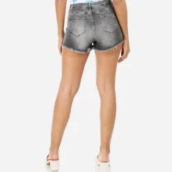 Outlet La Modeuse Short en jeans destroy à clous Gris