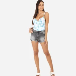 Outlet La Modeuse Short en jeans destroy à clous Gris