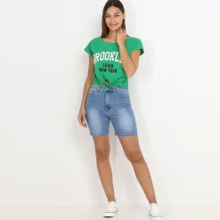 Online La Modeuse Short en jeans effiloché Bleu