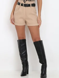 Best La Modeuse Short en lainage avec ceinture Beige