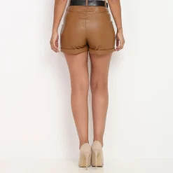 Hot La Modeuse Short en simili taille haute Camel