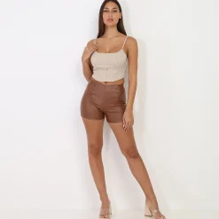 Discount La Modeuse Short enduit à boutons Marron