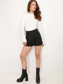 Online La Modeuse Short enduit taille haute Noir