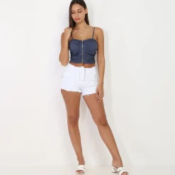 Online La Modeuse Short moulant en jeans à laçage Blanc