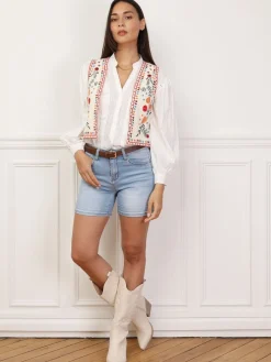 Clearance La Modeuse Short push-up en denim clair BleuClair
