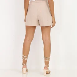 Discount La Modeuse Short taille haute à boutons Taupe