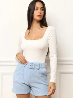 La Modeuse Short taille haute à ceinture BleuClair