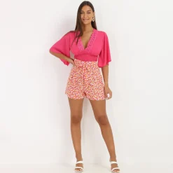 Discount La Modeuse Short taille haute fleuri Orange