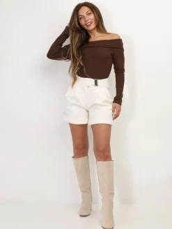 Best La Modeuse Short taille haute style paperbag Blanc