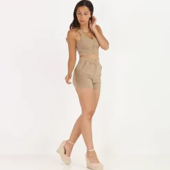 Outlet La Modeuse Short texturé style chambray Camel